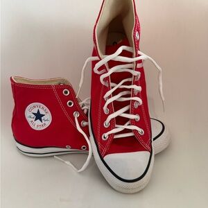 Converse Red High Top Canvas Sneakers with White Laces